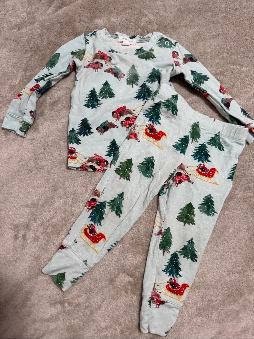 Angel Dear Red Sleigh & Green Tree Holiday Pajama Set